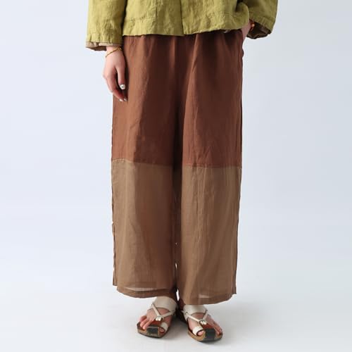 Women's Cropped Wide Leg Linen Pants High Waisted Lightweight Beach Pants with Patchwork & Contrast Color2