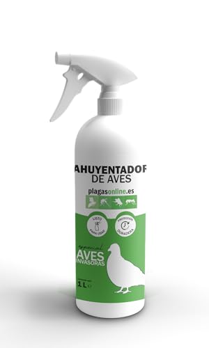 Spray Repelente Ahuyentador de Aves, Palomas, Pájaros, Gaviotas, (Formato 1L) Disuasor para Exteriores: Ventanas, Alféizares, Terrazas, Balcones y Barcos, (Formula Avanzada Protección Duradera)