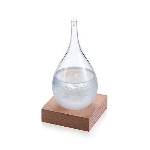 VAVAMAX Desktop Droplet Storm Glass Bottle Weather Forecast Predictor Monitor Barometer with Wooden Base for Home Decor
