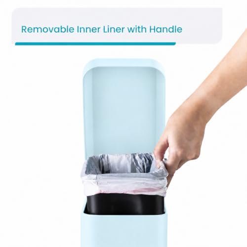 Image of Home Zone Living 1.3 Gallon Small Bathroom Trash Can with Lid and Step Pedal, Stainless Steel Wastebasket with Slim Design for Home and Office, Matte Powder Blue, 5 Liters