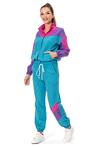 80s Track Suit for Women, 2 Piece Color Block Sweatsuits Neon Outfit Retro Sweatsuits for Themed Party4