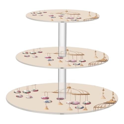 OTVEE 3 Tier Cupcake Stand Floral Easter Pattern Acrylic Tiered