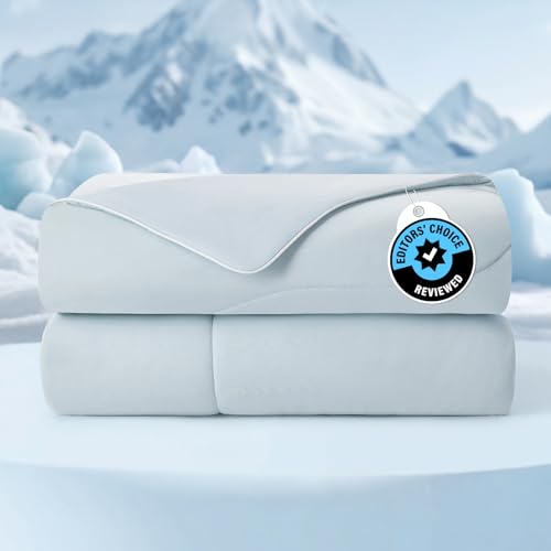 Image of Cozy Bliss Cooling Comforter Queen Size, Cooling Blankets for Hot Sleepers and Night Sweats, Blue Summer Comforter for Queen Size Bed, Breathable Soft Lightweight Silk Smooth