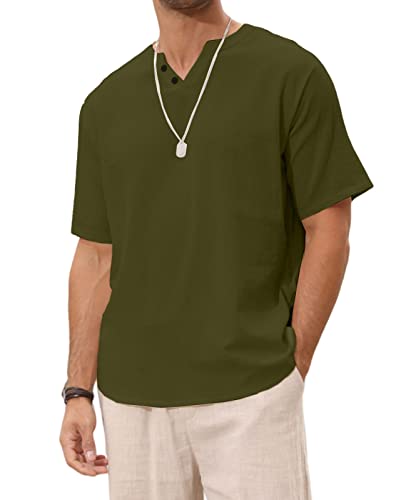 Angbater Men's Linen Shirt Short Beach Hippie T Shirts Casual Summer Lightweight Tropical Henley Shirts4