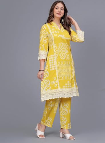 Image of rytras Women Cotton Kurta Set with Palazzo Pants