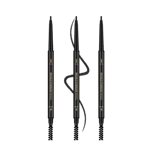 OCHEAL 3Pcs Black Eyebrow Pencil Premium Eye Brow Pencil with Spoolie Brush Longwearing for Perfect Brows Professional Precision Defines Universal Waterproof Double-ended Eyebrow Pen for Women