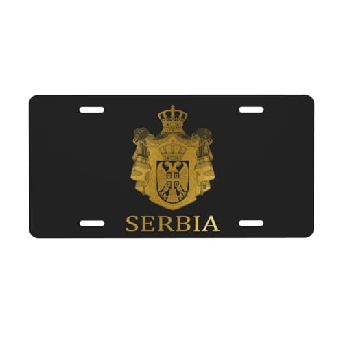 Serb Flag Logo Golden National Emblem License Plate for Cars Trucks and Suvs 6x12 Inch with 4 Holes Bar Pub Cafe Garage Home Wall Decor