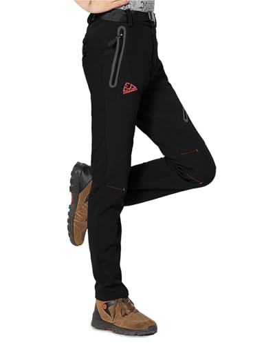 YSENTO Damen Softshellhose Skihose Outdoor Wanderhose Fleece Gefüttert Wasserdicht Winter Thermohose Trekkinghose(Alle Schwarz,M)