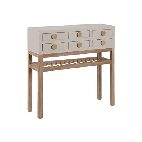 Console 6 tiroirs 1 Niche Bois/Taupe - Adriana : Taupe - L 85 x l 26 x H 85 cm - Neuf