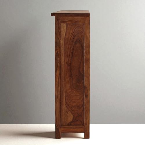 Image of The Attic Sheesham Mini Glazed Bookcase with Cane, Multipurpose for Living Room Bed Room Study, Solid Wood, Honey Matte Finish