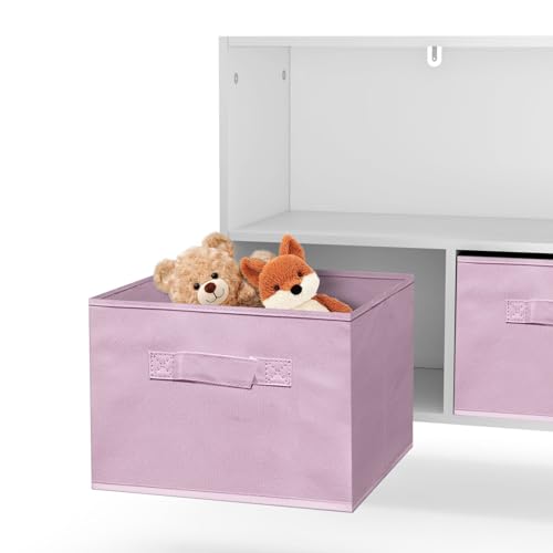 CuisinSmart Kids Bookshelf with Toy Storage Organizer,35.5" Bookcase with Bins for Nursery Playroom Furniture Kids Bedroom Kids Reading Nook,35.5"x11",Pink