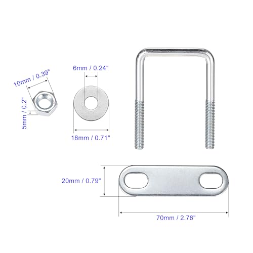 MACHSWON Square U-Bolt,2 Set Carton Steel M6 U Bolts 42mm(1-5/8") Inner Width 70mm Length with Nuts and Frame Plate for Automobiles Boat Trailer - Image 3
