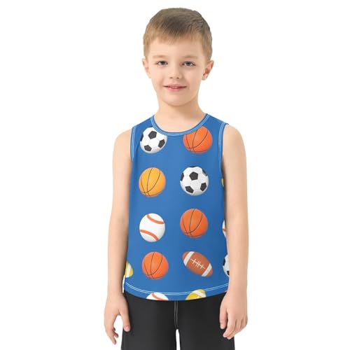 Boys' Tank Top Shirt Deep Blue Background with Balls Pattern Sleeveless T-Shirts2