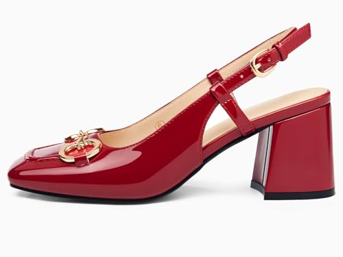 Image of Womens Slingback Block Heels Closed Square Toe Dress Work Shoes Slip on Buckle Strap Business Pumps