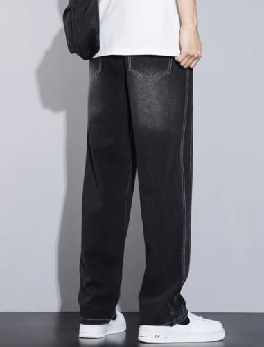 chouyatou Men's Vintage Washed Wide Leg Baggy Jeans Drawstring Elastic Waist Barrel Denim Pants with Pockets4