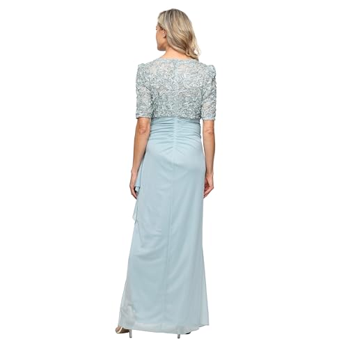 Image of Alex Evenings Women's Wedding Guest Dress with V-Neck Stretch Sequin Bodice and Empire Waist