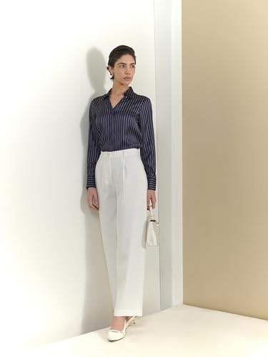 Image of FableStreet Women's Formal Trousers | High-Rise Pleated Wide-Leg Design | Solid Pattern with Plain Weave | Comfortable Office Wear for Business Meetings & Formal Events
