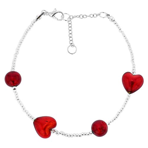 Glass Of Venice Passione Silver Red Hearts Murano Glass Bracelet