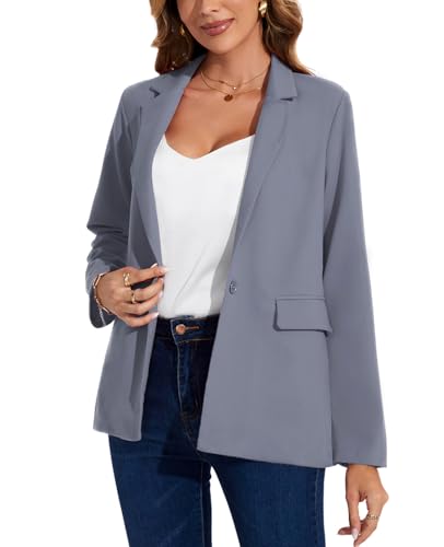 MINTLIMIT Women Suit Jacket Button Front Notched Lapel Blazers Suits Cardigan Formal Work Office, Grey, L4
