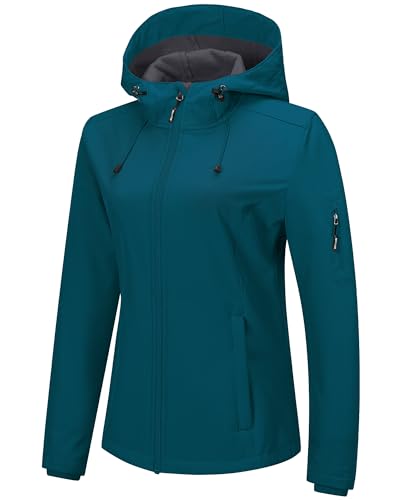 Outdoor Ventures Women's Softshell Jacket with Hood Fleece Lined Warm Lightweight Waterproof Insulated Windbreaker