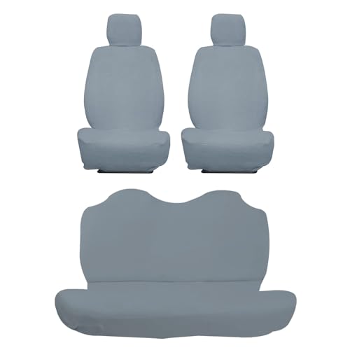 Image of AUTOXYGEN Car Towel Seat Cover Accessories Front & Rear 100% Pure Cotton Fabric, Sweat Control Complete Set for Sierra (Front Detachable Headrest, Grey)