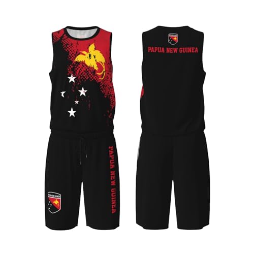Papua New Guinea Flag Grain (2) Basketball Jersey Uniform Suit for Men Women Adults Training Athletic Set