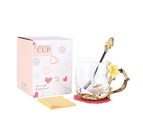 Handicraft Crystal Glass 3D Flower Cups Tea Mug With Tea Spoon Women Coffee