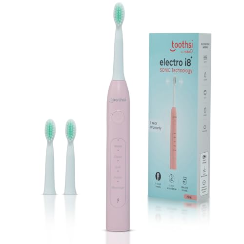Image of Toothsi Electro i8 Sonic Electric Toothbrush | Smart Electric Toothbrush for Men & Women | with 5 Modes & 3 Brush Heads | IPX 7 Waterproof | Rechargeable | Oral Care | Pink