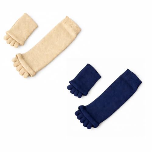 Image of Foot Alignment Orthopedic Cotton Socks for Men & Women | Five Toe Separator | Foot Pain Relief | Bunion Corrector | Plantar Fasciitis Support |Free Size | Beige-NavyBlue | 2 Pair | UK8-11