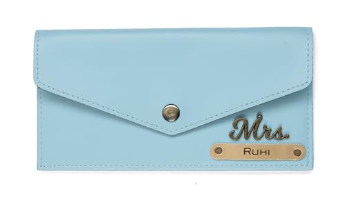 Image of AICA Personalized Name & Charm Leather Womens Wallet (Baby Blue) | Customized Gifts for Women Girls | Gifts for Women | Wallet for Woman | Diwali Gifts | Wallet for Women | Corporate Gifts for Staff