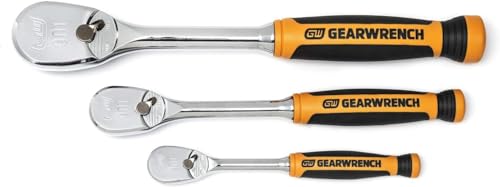 GEARWRENCH 1/4, 3/8 and 1/2 Inches Drive 90-Tooth Dual Material Teardrop Ratchet 3-Pieces Set, Multi, 81207T
