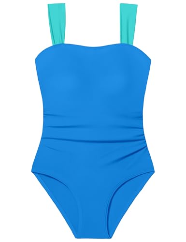Image of CRISONE Girl Swimsuit One Piece Bathing Suit for Girls Retro Square Neck Adjustable Straps Girls' Swimwear 9-16Y