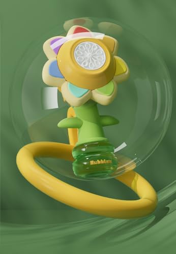 Piegricdiat Electric Handheld Bubble Machine, Seven Color Flower Shaking Head Rotating Automatic Bubble Machine, Suitable for Boys and Girls Toys(One Click Start, Yellow), 24cm*9cm*13cm - Thumbnail 7