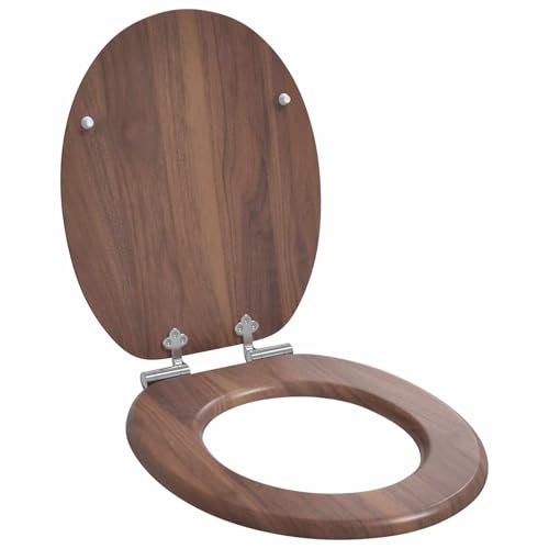 vidaXL Siège de toilette à fermeture douce Marron 44 x 38 cm, Couvre- WC moderne en MDF, avec fermeture douce, un accessoire pratique et stylé pour la salle de bain