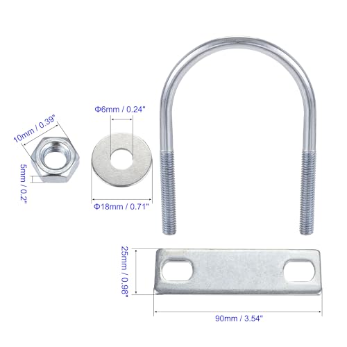 MACHSWON Round U-Bolt,4 Set Zinc Plated Alloy Steel M6 U Bolts 50mm(1.97") Inner Width 80mm Length with Nuts and Frame Plate for Automobiles Boat Trailer - Image 3