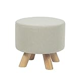 Edeco Modern Round Ottoman Foot Rest Stool/Seat Pouf Ottoman with Linen Fabric and Non-Skid Wooden L