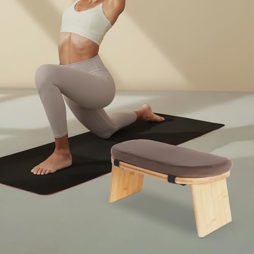 Meditation Bench Folding Bamboo Meditation Stool with Velvet Cushion & Carry Bag, Travel Meditations Seat, Comfortable Folding Kneeling Stool Chair for Mindfulness, Zen Practice Coffee - Image 5