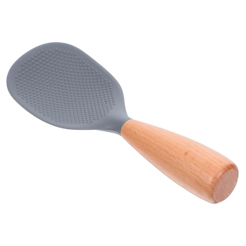 Mobestech 耐熱食品グレードシリコンしゃもじ 木製ハンドル付 炊飯器対応 曲面保護 ノンスティックキッチンツール ご飯盛り付け用