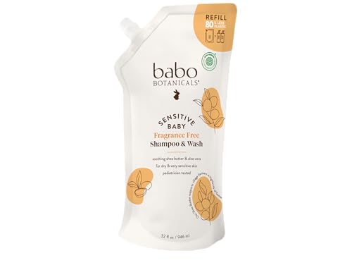 Image of Babo Botanicals Sensitive Baby Fragrance-Free 2-in-1 Shampoo & Wash - Shea Butter, Calendula & Aloe Vera - EWG Verified - Cruelty-Free - Vegan - Pediatrician Tested - For Babies & Kids