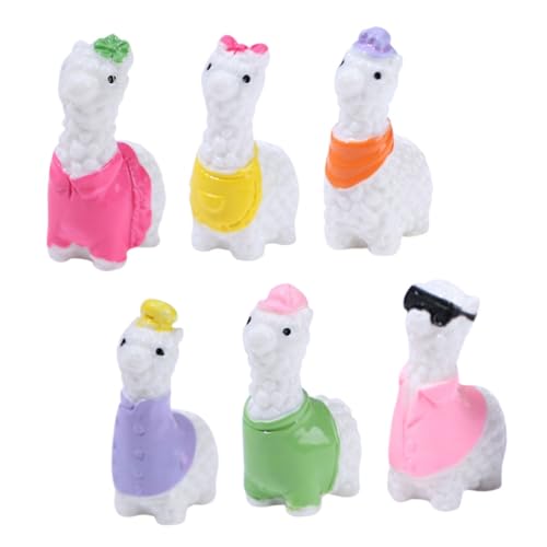 Sosoport 6 Pack Mini Resin Alpaca Statues Garden Ornaments Outdoor Realistic Miniature Animals Random