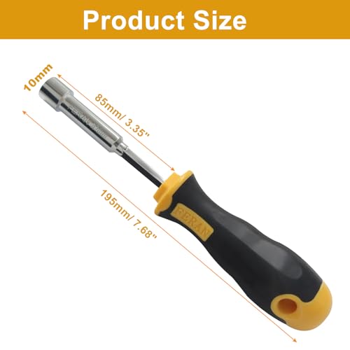 Kyuionty 10MM Hex Nut Driver Key Hand Tool, Socket Wrench Screwdriver with 3.35-Inch Hollow Shaft, Cushion Grip Handle