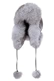 Real Fur Hat for Women - Fox and Raccoon Fur, Warm Trapper Style with Pom and Nylon Exterior