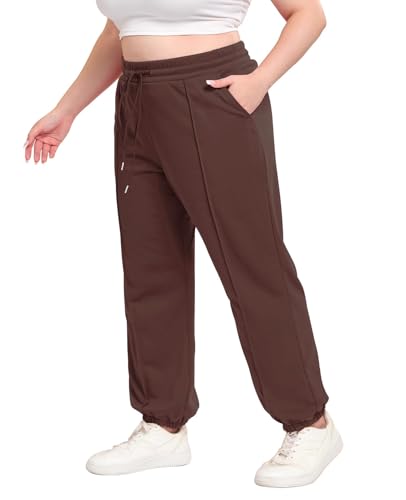 Moon Wood Plus Size Sweatpants Women High Waisted Loose Baggy Lounge Trousers Casual Pants Workout Joggers with Pockets, Coffee, X-L Plus