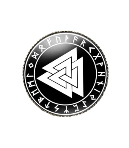 Image of vmcoatdu Round 1 Inch Viking Compass' Nordic Rune Pin Brooch Metal and Inlay Glass Revivalism Style Souvenir Badge Brooch for Hat Clothes Backpack
