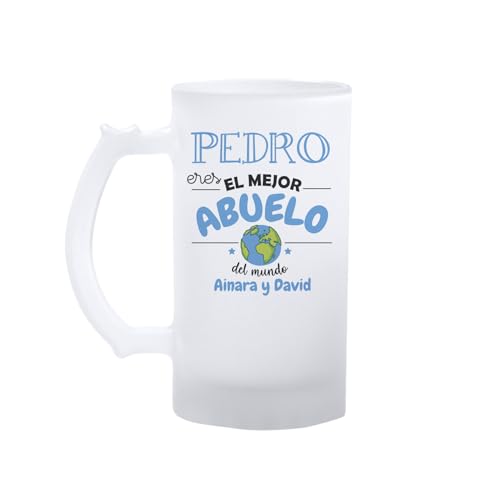 Kembilove® Jarra de cerveza abuelo personalizada con nombre | regalo original para el mejor abuelo del mundo | detalle emotivo y divertido para cumpleaños, navidad o día del padre | jarra opaca 500 ml