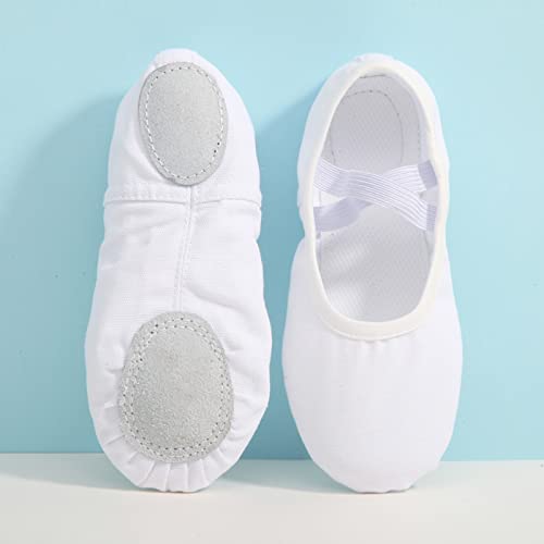 Ballet Shoes for Girls Canvas Dance Slippers Split Soft Flat Sole Yoga Gymnastics Shoes(Toddler/Little/Big Kid) (White, 3.5 Big Kids)2