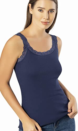 Image of VAVONNE Lace Camisole Tank Tops for Women, Soft Stretch Ribbed Cotton Cami