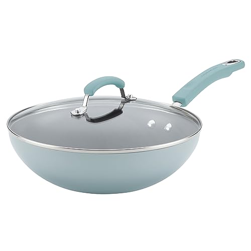 Image of Rachael Ray Classic Nonstick Stir Fry Pan with Glass Lid, 11 Inch - Sky Blue