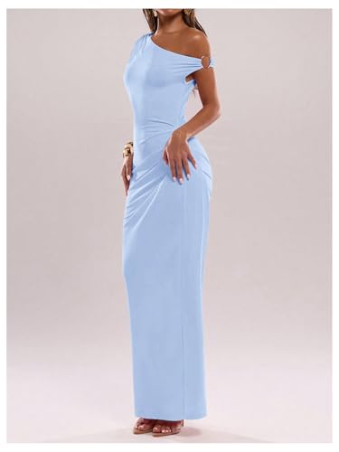 Image of Verdusa Women's Off The Shoulder Dresses Asymmetrical Ruched Sleeveless Maxi Dress