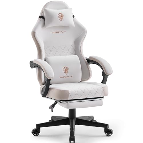 Chaise de gaming en tissu beige Dowinx avec repose-pieds ergonomique - 2